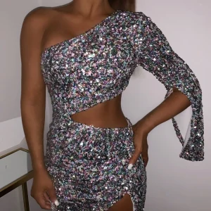 Store Overnight Fame Cut Out Mini Dress - Silver Women Dresses