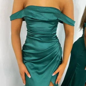 Hot Paloma Satin Split Gown - Emerald Green Women Dresses