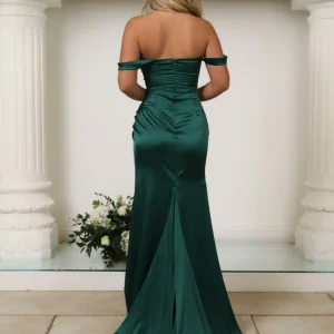 Flash Sale Paloma Satin Split Gown - Emerald Green Women Occasion Wear