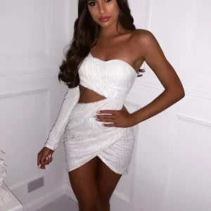 Flash Sale Party In La Glitter Sequin Dress - Iridescent White Women Dresses