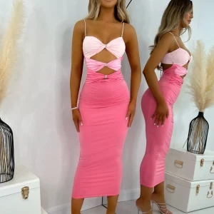 Hot Pick Me Up Cut Out Detail Midi Dress - Pink Women Dresses