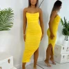 Cheap Pretty Moment Ruched Midi Dress - Yellow Women Dresses