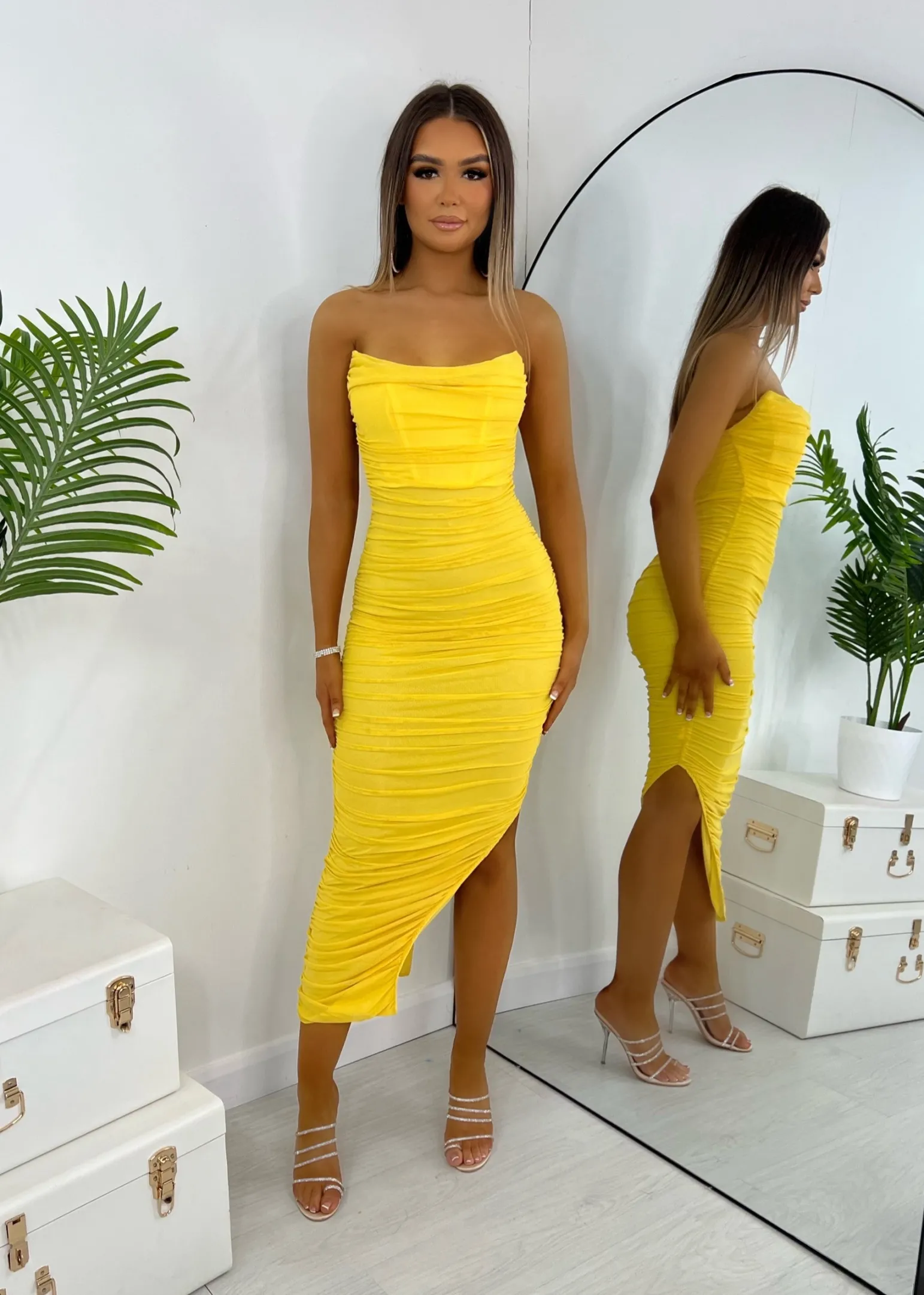 pretty_moment_ruched_midi_dress__yellow_0.webp Cheap Pretty Moment Ruched Midi Dress - Yellow Women Dresses