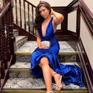 Discount Red Carpet Ready Satin Gown - Cobalt Blue Women Dresses