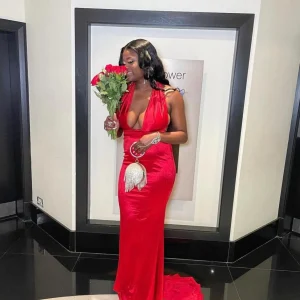 Outlet Red Carpet Ready Satin Gown - Red Women Occasion Wear