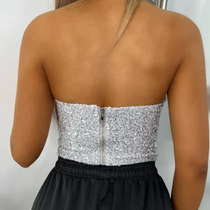New Rue Sequin Corset Top - Silver Women Tops / Bodysuits