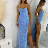 Shop Sherri Sequin Split Gown - Blue Women Occasion Wear