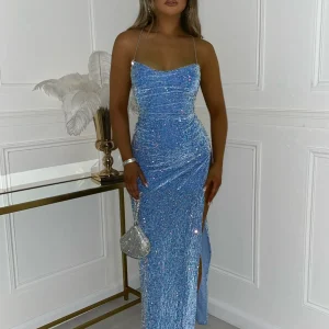 Shop Sherri Sequin Split Gown - Blue Women Occasion Wear