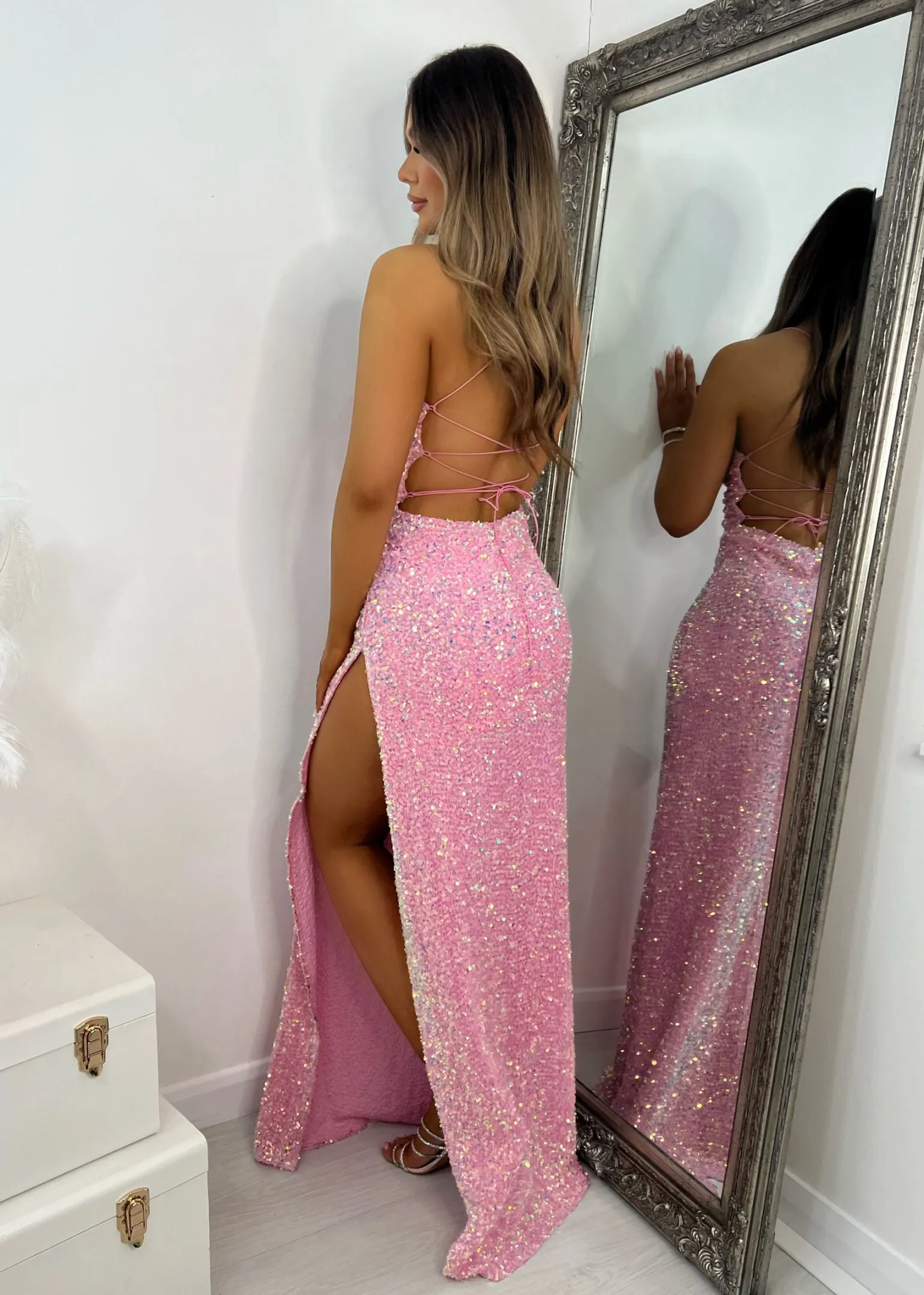 sherri_sequin_split_gown__pink_1-1.webp Sale Sherri Sequin Split Gown - Pink Women Occasion Wear