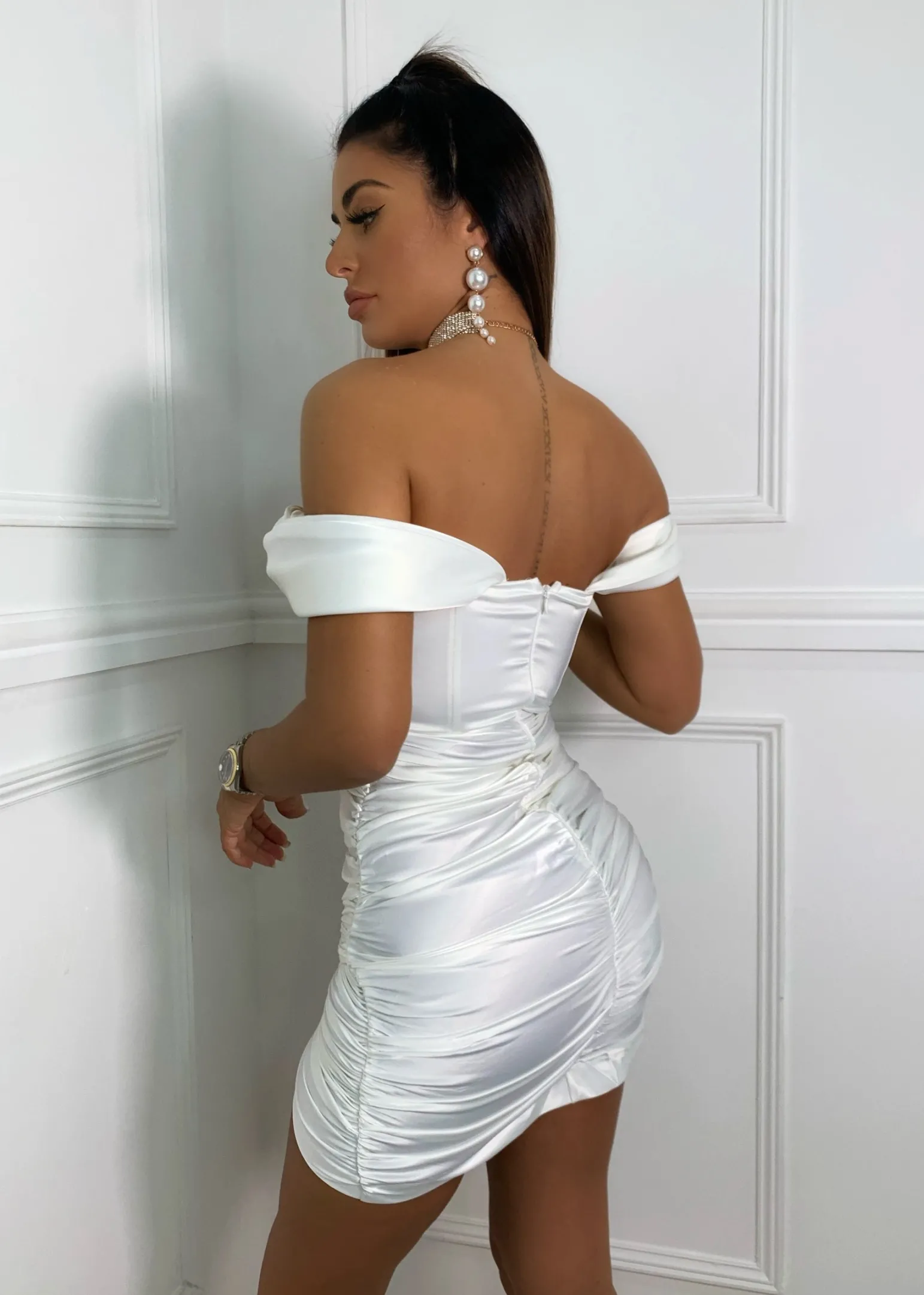 slipped_my_mind_bardot_corset_satin_dress__white_13.webp Discount Slipped My Mind Bardot Corset Satin Dress - White Women Dresses