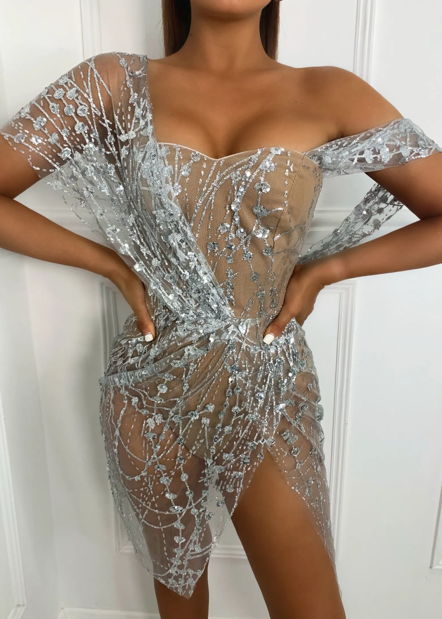 sparkle_delight_glitter_mesh_dress__silver_2.webp Best Sale Sparkle Delight Glitter Mesh Dress - Silver Women Dresses