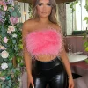 Flash Sale Spice It Up Feathered Crop Top - Pink Women Tops / Bodysuits