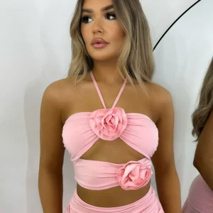 Shop Sweet Fling Cut Out Flower Crop Top - Pink Women Tops / Bodysuits