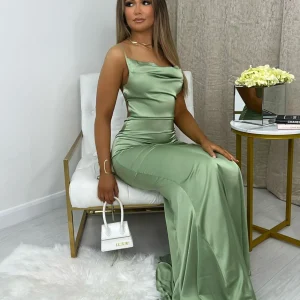 Cheap Tiana Satin Split Gown - Mint Women Dresses