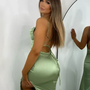 Cheap Tiana Satin Split Gown - Mint Women Dresses