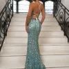 Store Tiff Sequin Split Gown - Aqua Women Dresses