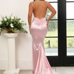 Hot Touch Of Glamour Satin Gown With Side Slit - Pink Women Occasion Wear