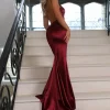 Best Sale Touch Of Glamour Satin Gown With Side Slit - Wine Women Occasion Wear