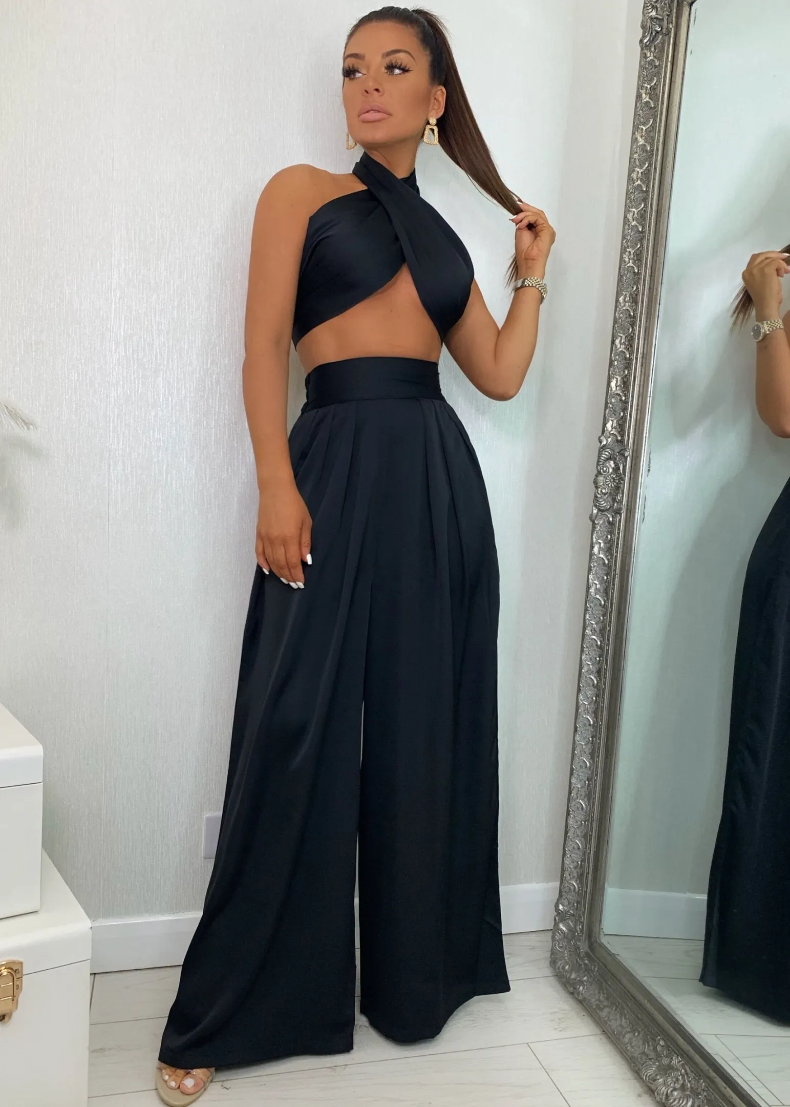 turn_up_the_heat_satin_two_piece__black_0.webp Flash Sale Turn Up The Heat Satin Two Piece - Black Women Co-Ords