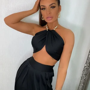 Flash Sale Turn Up The Heat Satin Two Piece - Black Women Co-Ords