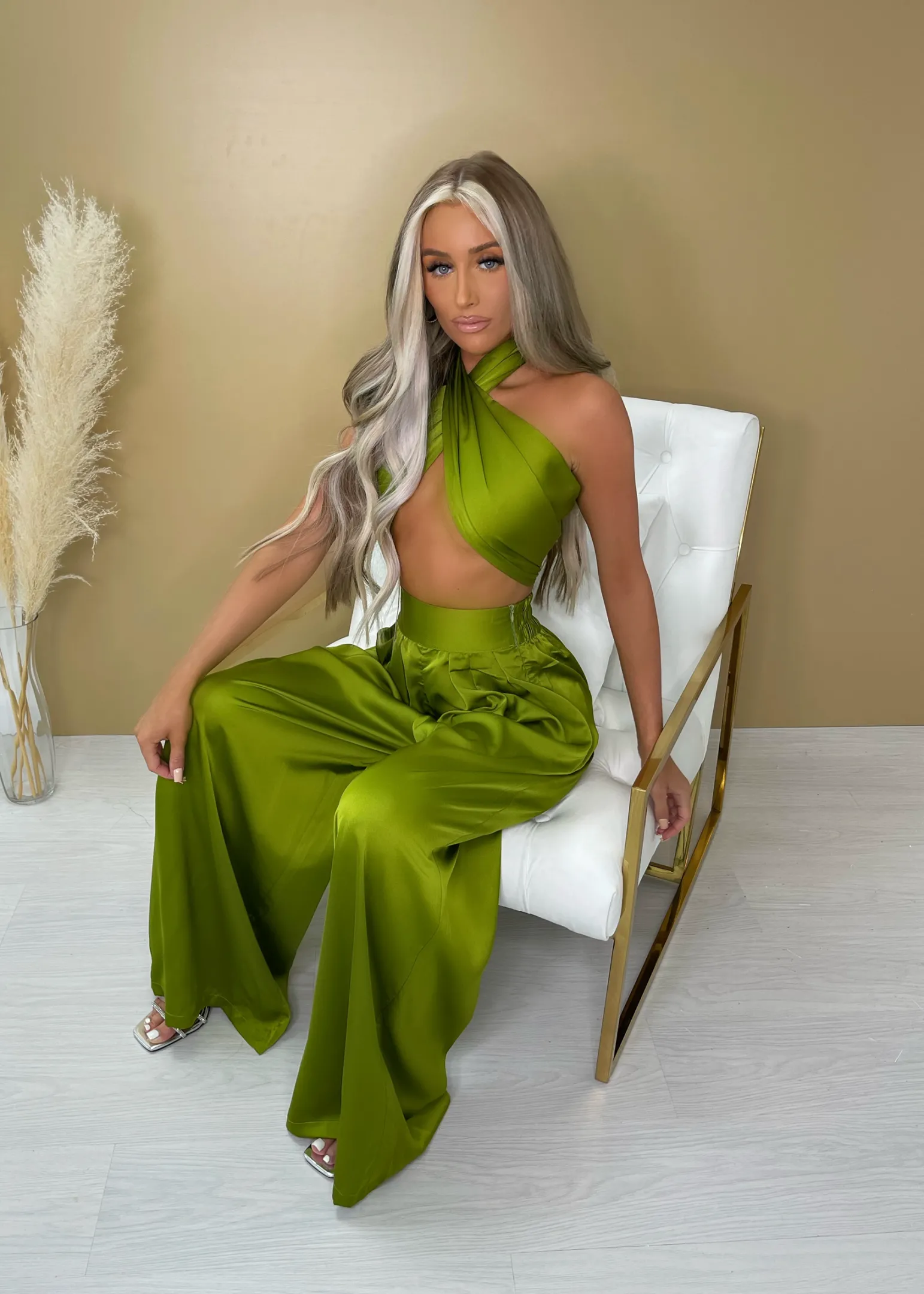turn_up_the_heat_satin_two_piece__green_10.webp Cheap Turn Up The Heat Satin Two Piece - Green Women Co-Ords