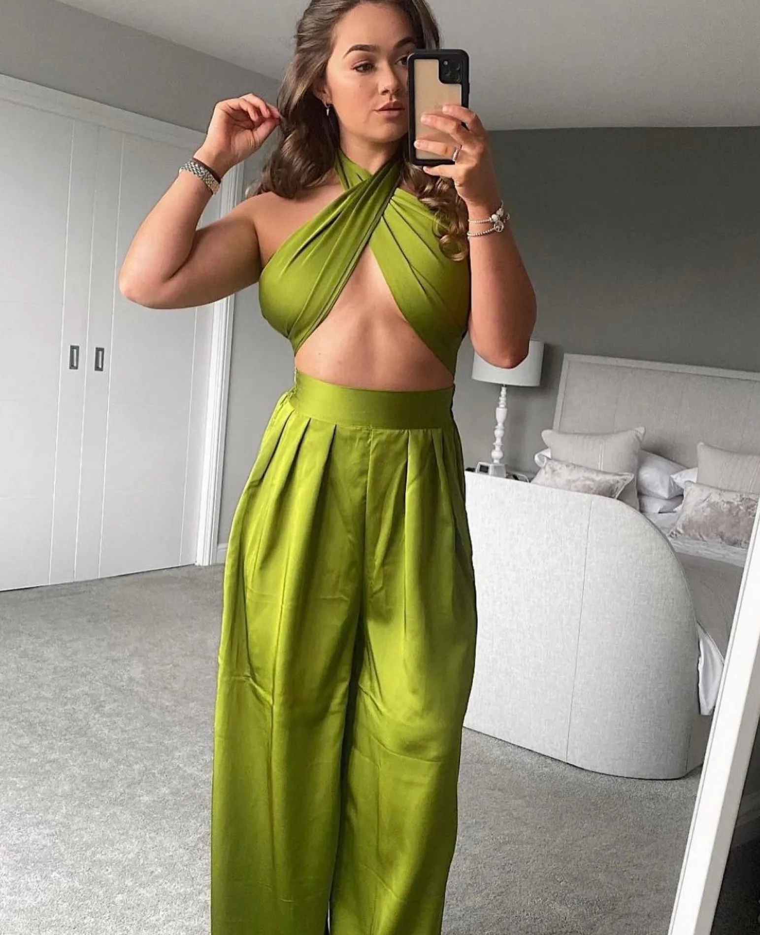 turn_up_the_heat_satin_two_piece__green_13.webp Cheap Turn Up The Heat Satin Two Piece - Green Women Co-Ords