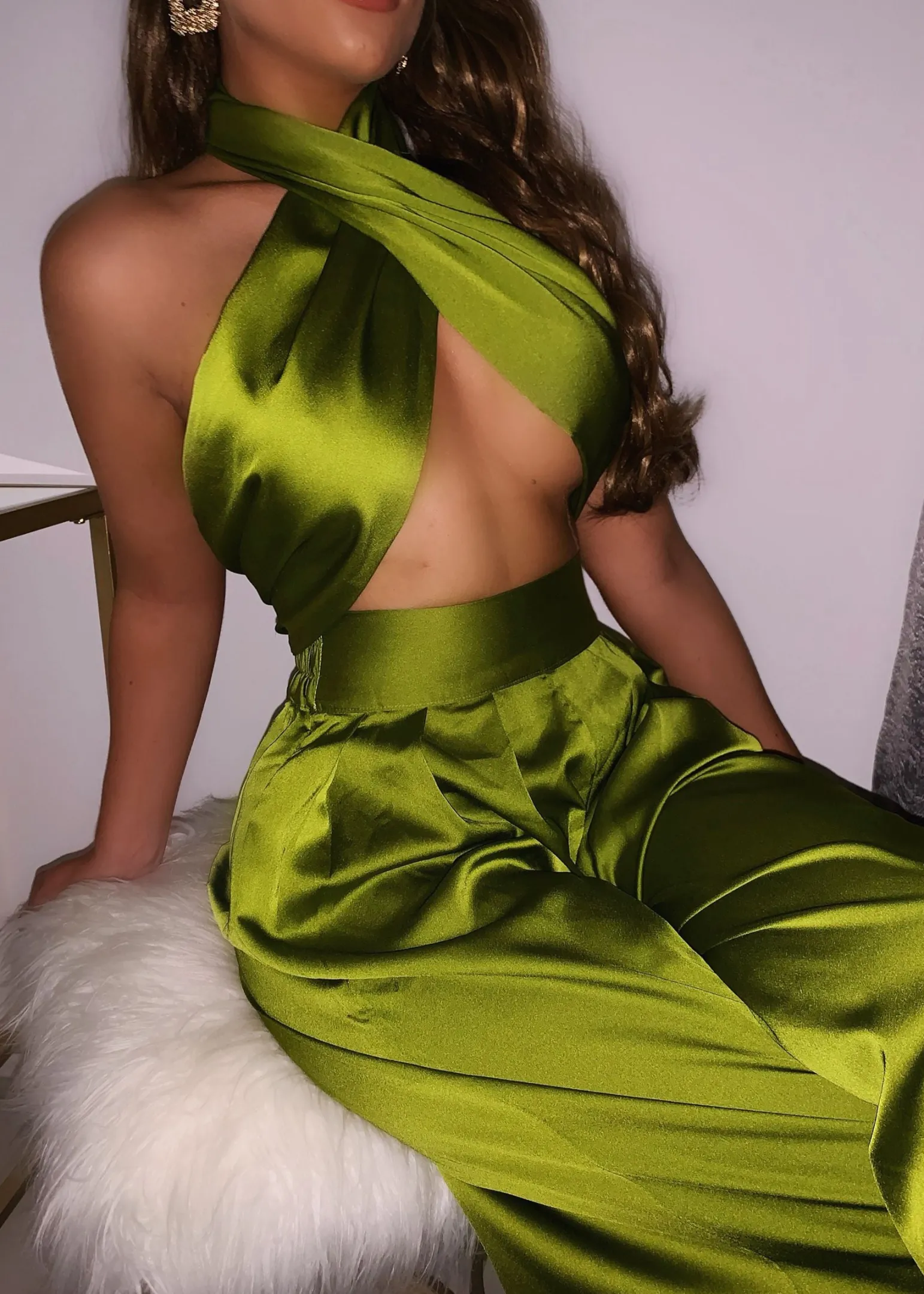 turn_up_the_heat_satin_two_piece__green_2.webp Cheap Turn Up The Heat Satin Two Piece - Green Women Co-Ords