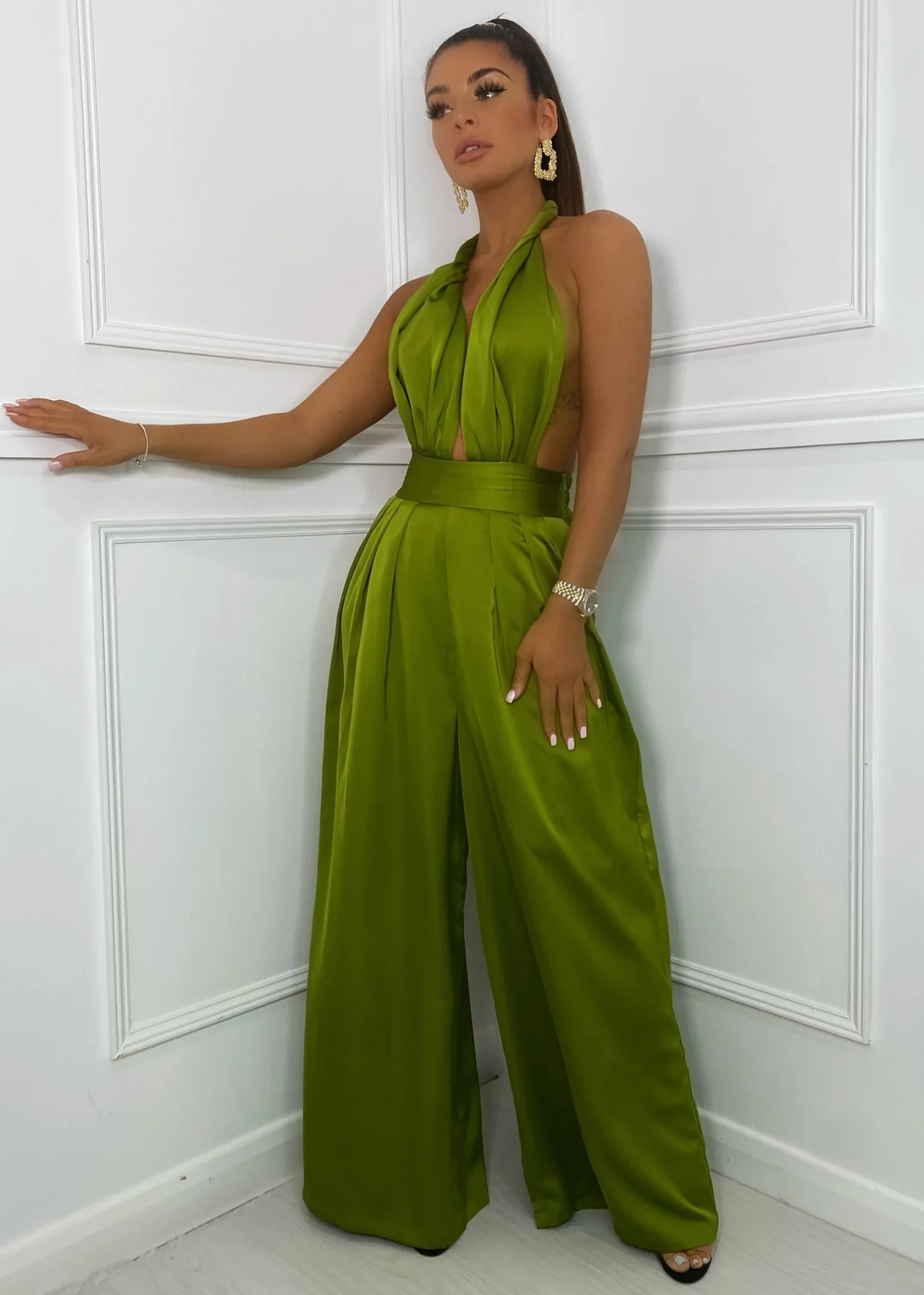 turn_up_the_heat_satin_two_piece__green_4.webp Cheap Turn Up The Heat Satin Two Piece - Green Women Co-Ords